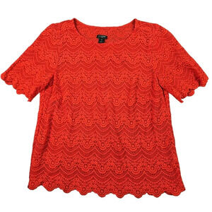 J Crew Scalloped Crochet Top Blouse Women's XS Orange Autumn Fall Mesh Cottage